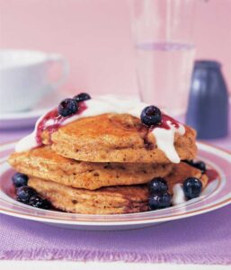 Whole Grains Recipes: Buttermilk Wheat Germ Pancakes with Yogurt and Berry Sauce Image